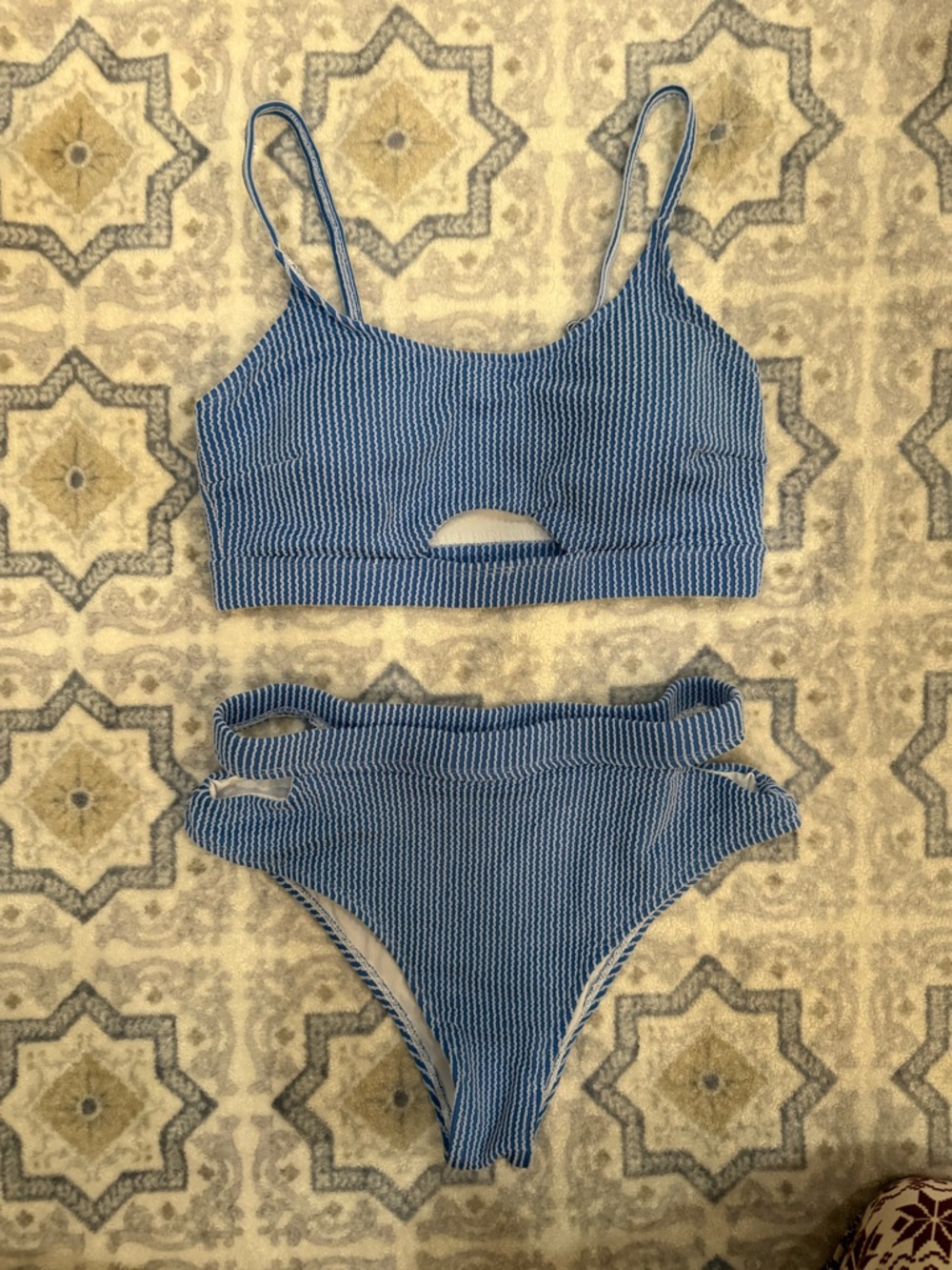 Women’s Blue Textured Cutout Bikini Set - Size Large NWT